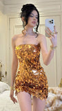 Shiny Sequined Tube Top Bodycon Birthday Short Skirt Homecoming Dress HZ1022