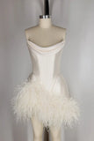Elegant Satin Tube Top Feather Edge Bodycon 19th Birthday Homecoming Dress HZ1022
