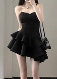 Elegant Black Satin Tube Top Irregular Birthday Tutu Homecoming Dress HZ1022