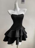 Elegant Black Satin Tube Top Irregular Birthday Tutu Homecoming Dress HZ1022