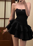 Elegant Black Satin Tube Top Irregular Birthday Tutu Homecoming Dress HZ1022