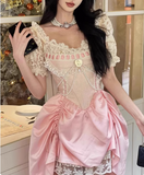 Sweet Pink Lace Short Sleeve Herringbone Short A-line 17th Birthday Homecoming Dress HZ1022