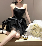 Sweet White Herringbone Tube Top Puff Birthday Dress Homecoming Dress HZ1022