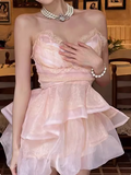 Cute Puffy Pink V Neck Mini Birthday Dress Homecoming Dress HZ1022