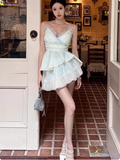 Cute Puffy Pink V Neck Mini Birthday Dress Homecoming Dress HZ1022