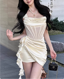 Sweet Satin Off-the-shoulder Hip-wrapped Herringbone 17th Birthday Homecoming Dress HZ1022