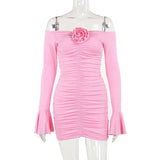 Sweet Pink One Shoulder Long Sleeve Homecoming Dress HZ1022