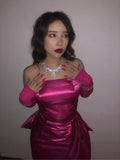 Cute Hot Pink Bandeau Satin Bow 17th Birthday Homecoming Dress HZ1022