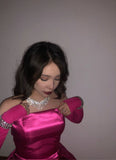 Cute Hot Pink Bandeau Satin Bow 17th Birthday Homecoming Dress HZ1022