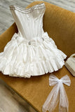 Sweet White Tube Top Bow A-Line 17th Birthday Homecoming Dress HZ1022