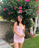 Sexy Pink Strapless Lace Open Back Mini Homecoming Dress HZ1022