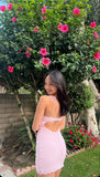 Sexy Pink Strapless Lace Open Back Mini Homecoming Dress HZ1022