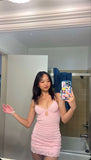Sexy Pink Strapless Lace Open Back Mini Homecoming Dress HZ1022