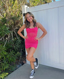 Cute Hot Pink Herringbone Straps Slim Fit Hip 17th Birthday Homecoming Dress HZ1022