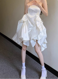 Sweet Satin Tube Top Strap Irregular Puffy Birthday Dress Homecoming Dress HZ1022