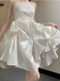 Sweet Satin Tube Top Strap Irregular Puffy Birthday Dress Homecoming Dress HZ1022