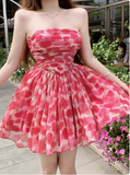 Beautiful Floral Tube Top Pink Tulle A-line Birthday Dress Homecoming Dress HZ1022
