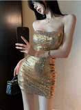 Sexy Champagne Tube Top Sequined Hip 17th Birthday Homecoming Dress HZ1022