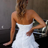 Cute White Tube Top Irregular Skirt Birthday Dress Homecoming Dress HZ1022