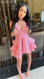 Sweet Pink Sequined V Neck Mini 17th Birthday Homecoming Dress HZ1022