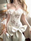 Designer Bow Herringbone Tube Top Satin 17th Birthday Homecoming Dress HZ1022
