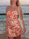 Sexy Orange Tube Top Printed Hip 17th Birthday Homecoming Dress HZ1022
