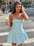 Sweet Polka Dot Lace Tube Top A-Line Homecoming Dress HZ1022
