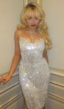 Shiny And Beautiful White Sling Sequined V-neck Slim Fit Hip 17th Birthday Homecoming Dress HZ1022