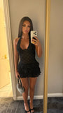 Sexy Lace Halter Black Mini 17th Birthday Homecoming Dress HZ1022