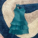 Sweet Glitter Halterneck V-neck Ruffled Mini 16th Birthday Homecoming Dress HZ1022