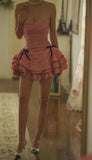 Princess Pink Tube Top Bow A-line 17th Birthday Short Skirt Homecoming Dress HZ1022