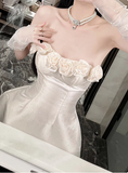 Elegant French Style Tube Top Three-dimensional Flower One Shoulder Satin A-line 17th Birthday Homecoming Dress HZ1022