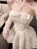 White Tube Top Bow Lace Birthday Dress Cute Homecoming Dress HZ1022