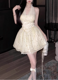Heavy Sequin Embroidery Halter Neck Sexy Waist A-line Birthday Dress Homecoming Dress HZ1022