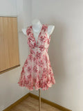 Sweet Pink Floral Backless Multi-Layered Pleated Chiffon Homecoming Dress HZ1022