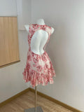 Sweet Pink Floral Backless Multi-Layered Pleated Chiffon Homecoming Dress HZ1022