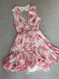 Sweet Pink Floral Backless Multi-Layered Pleated Chiffon Homecoming Dress HZ1022