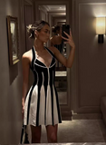 Sexy Low Cut Backless Halter Neck Striped Waist A-Line Homecoming Dress HZ1022