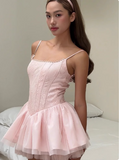 Sweet Sling Backless Bow A-line Fluffy Lace Birthday Dress Homecoming Dress HZ1022