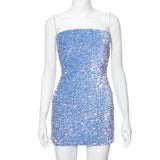 Shiny Blue Sequined Sleeveless Slim Fit Hip 17th Birthday Homecoming Dress HZ1022