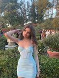 Simple Sling Fishbone Blue Pleated Hip 17th Birthday Homecoming Dress HZ1022