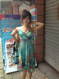 Vintage Chiffon Strapless Blue Print Homecoming Dress HZ1022
