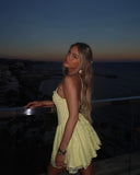 Cute Lace Halterneck Low-cut Light Yellow A-line 17th Birthday Homecoming Dress HZ1022