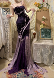 Charming Purple Heavy Strap Floral Lace Mermaid Prom Dress HZ1022