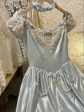 Princess Blue Satin 3D Rose Beaded A-Line Prom Dress HZ1022