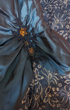 Vintage Navy Blue Pleated Satin Lace Beaded Long Prom Dress HZ1022