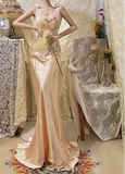 Sweet Pink 3D Rose V-Neck Satin Long Prom Dress HZ1022