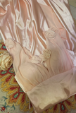 Sweet Pink 3D Rose V-Neck Satin Long Prom Dress HZ1022