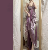 Vintage Satin Hand-Pleated Heavy Art Prom Dress HZ1022