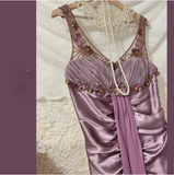 Vintage Satin Hand-Pleated Heavy Art Prom Dress HZ1022